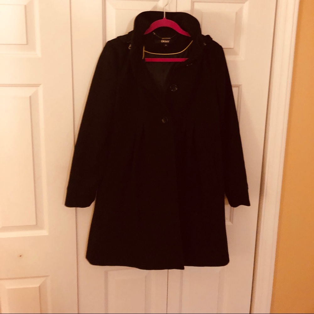 DKNY Wool A-line Hooded Coat